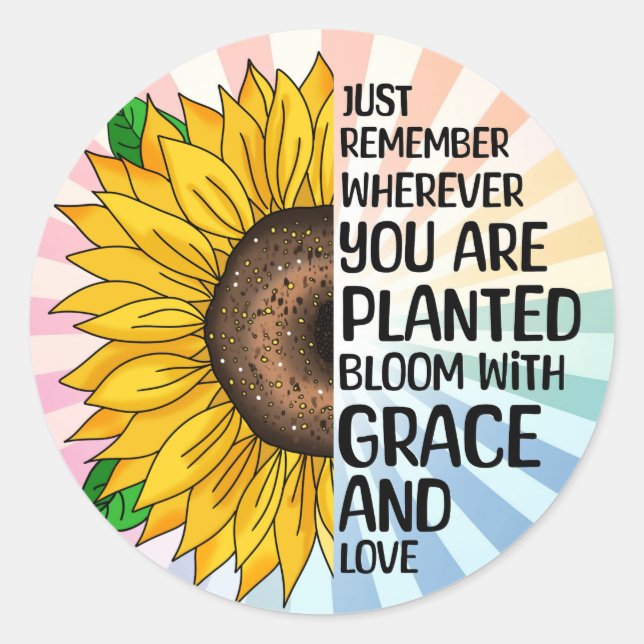 Inspirational Quote and Hand Drawn Sunflower Classic Round Sticker (Front)