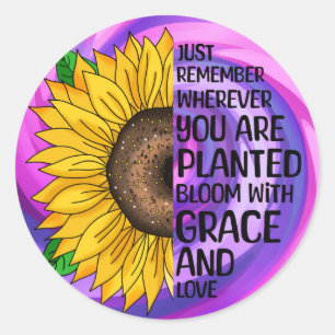 Inspirational Quote and Hand Drawn Sunflower Classic Round Sticker