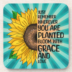 Inspirational Quote and Hand Drawn Sunflower Coaster