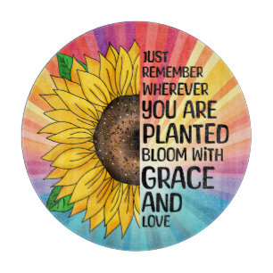 Inspirational Quote and Hand Drawn Sunflower Cutting Board
