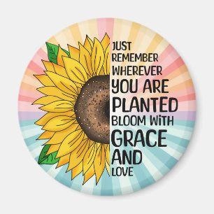 Inspirational Quote and Hand Drawn Sunflower Magnet