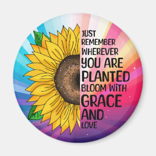 Inspirational Quote and Hand Drawn Sunflower Magnet