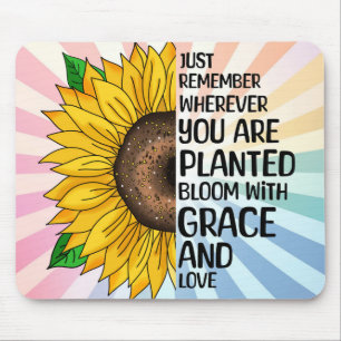 Inspirational Quote and Hand Drawn Sunflower Mouse Pad