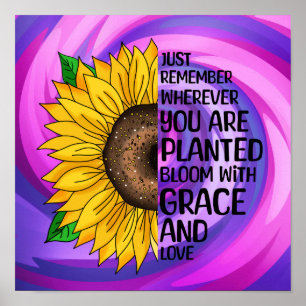 Inspirational Quote and Hand Drawn Sunflower Poster