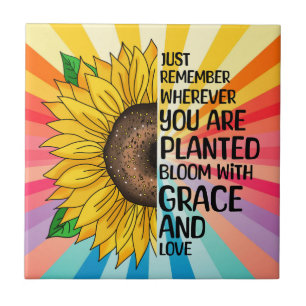 Inspirational Quote and Hand Drawn Sunflower Tile