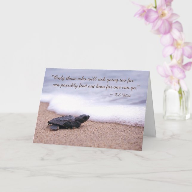 Inspirational Quote Baby Sea Turtle Sand Ocean Card (Orchid)