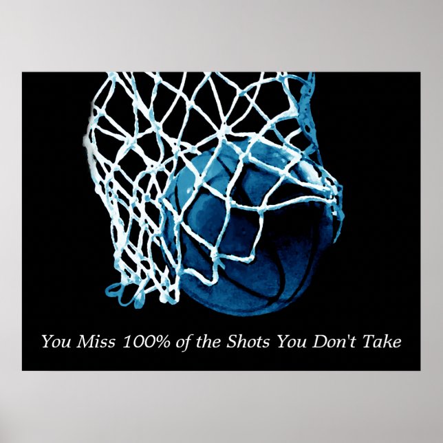 Inspirational Quote Basketball Blue Artwork Poster (Front)