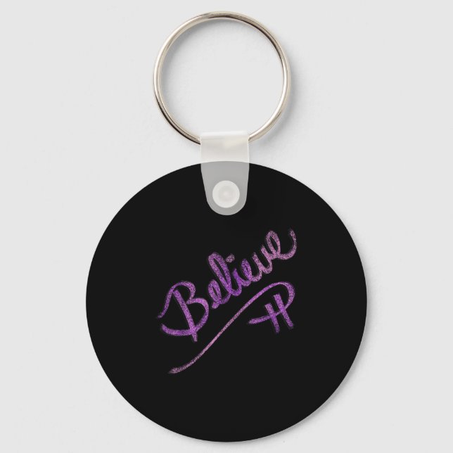 Inspirational Quote Believe Script Graphic Design  Keychain (Front)