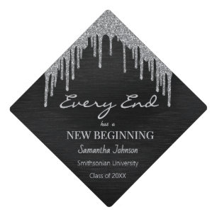 Inspirational Quote Class of 2021 Black Glitter Gr Graduation Cap Topper