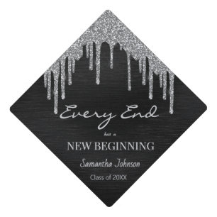 Inspirational Quote Class of 2021 Black Glitter Graduation Cap Topper