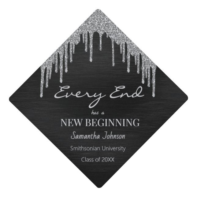 Inspirational Quote Class of 2024 Black Glitter Gr Graduation Cap Topper (Front)