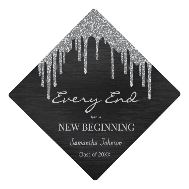 Inspirational Quote Class of 2024 Black Glitter Graduation Cap Topper (Front)