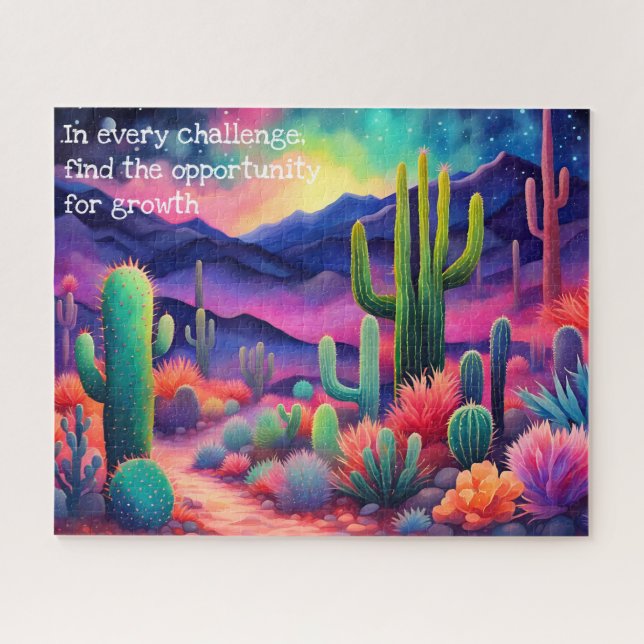 inspirational quote,colourful cactus landscape  jigsaw puzzle (Horizontal)