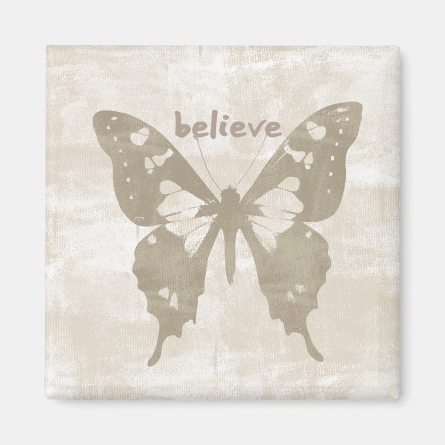 Inspirational Quote Cream Believe Butterfly Magnet (Front)