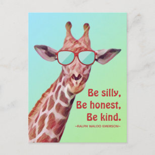 Inspirational Quote Emerson Be Silly Fun Giraffe Postcard