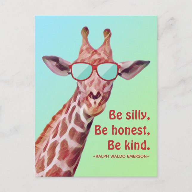 Inspirational Quote Emerson Be Silly Fun Giraffe Postcard (Front)