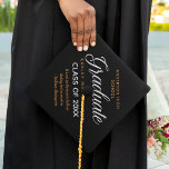 Inspirational Quote Graduate Black Gold Custom Graduation Cap Topper<br><div class="desc">A classy custom graduation cap topper in chic black and gold for a high school, college, or university from the class of 2025. Customize with your school name and graduating class under the elegant calligraphy for a great personalized graduate tassel topper. Simple and classy with an inspirational quote by William...</div>