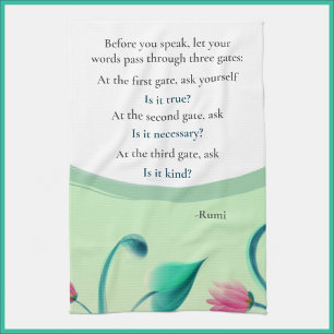 Inspirational Quote Green Floral Kitchen Towel