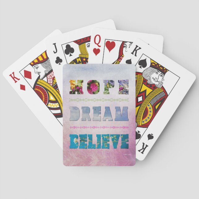 Inspirational Quote Hope Dream Believe Pink Floral Playing Cards (Back)