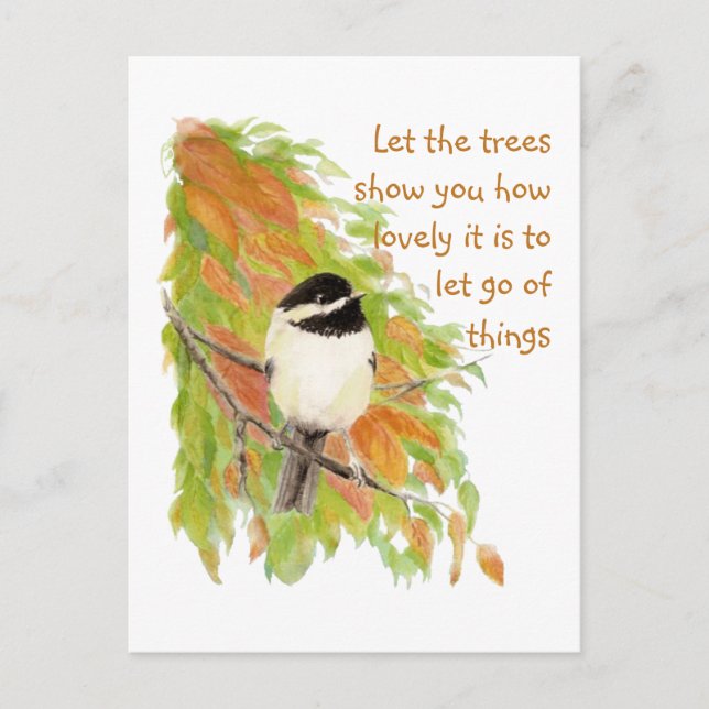 Inspirational Quote Letting Go Autumn Tree Bird Postcard (Front)