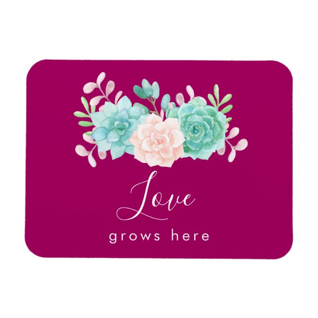 Inspirational Quote Love Grows Here Floral Bouquet Magnet (Horizontal)