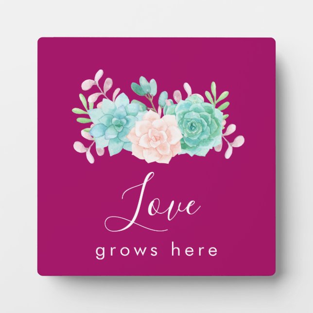 Inspirational Quote Love Grows Here Floral Bouquet Plaque (Front)