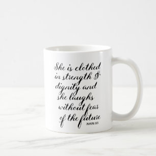 inspirational quote mug she is clothed in strength