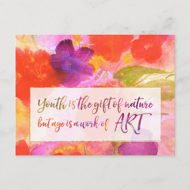 Inspirational Quote on Aging with Abstract Art Postcard (Front)