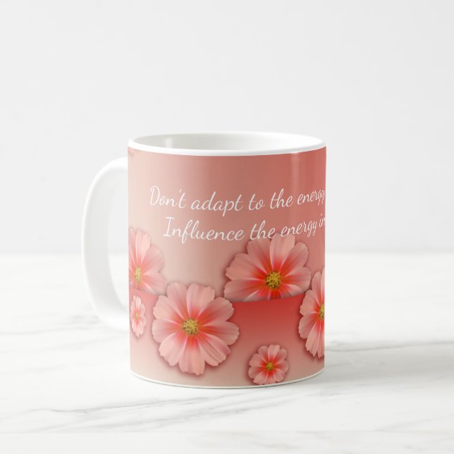 Inspirational Quote on Soft Peach & Pink Flowers Coffee Mug (Front Left)
