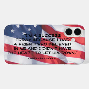 Inspirational Quote Over Anerican Flag Background iPhone 16 Plus Case