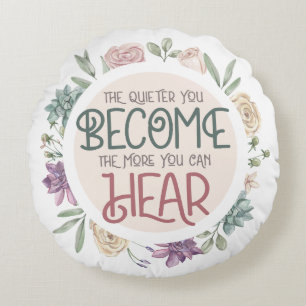 Inspirational Quote Pastel Floral Wreath Round Pillow