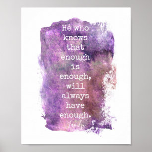 inspirational quote  purple Lao Tzu text Poster