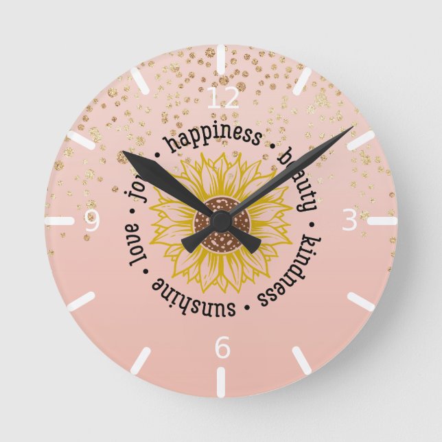 Inspirational Quote | Sunflower Round Clock (Front)