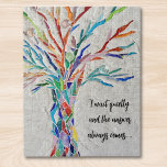Inspirational Quote Tree Jigsaw Puzzle<br><div class="desc">This decorative jigsaw puzzle features a mosaic tree in rainbow colours and an inspiring quote.
Easily customizable with your own words.
Because we create our artwork you won't find this exact image from other designers.
Original Mosaic © Michele Davies.</div>