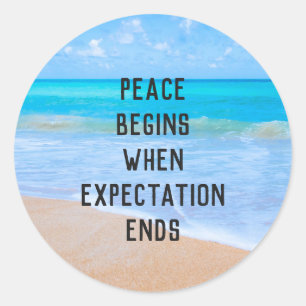 Inspirational Quote with Tropical Beach Scene Classic Round Sticker