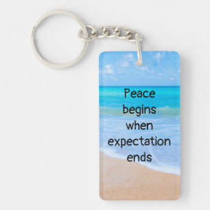 Inspirational Quote with Tropical Beach Scene Keychain