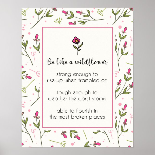 Inspirational Quote With Wildflower Pattern Poster (Front)