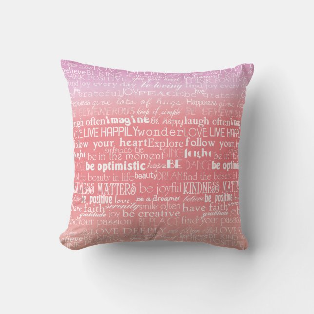Inspirational Quotes Peach Pink Ombre Throw Pillow (Front)