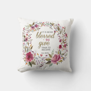 Inspirational Red Wreath with Blessed to Give Throw Pillow