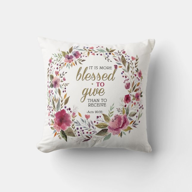 Inspirational Red Wreath with Blessed to Give Throw Pillow (Front)