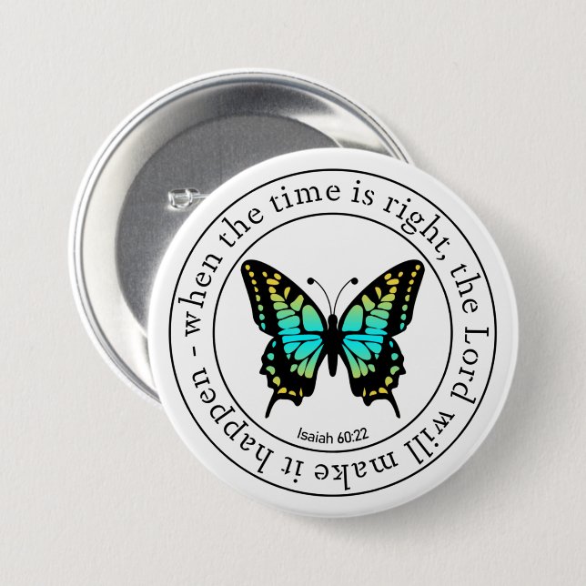 Inspirational Religious butterfly word art  3 Inch Round Button (Front & Back)