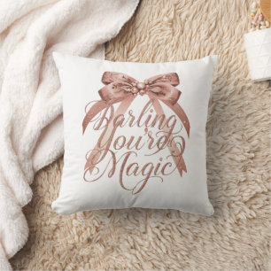 Inspirational Rose Gold Script with Bow Throw Pillow