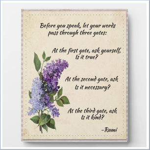 Inspirational Rumi Quote Lavender Floral Sign Plaque