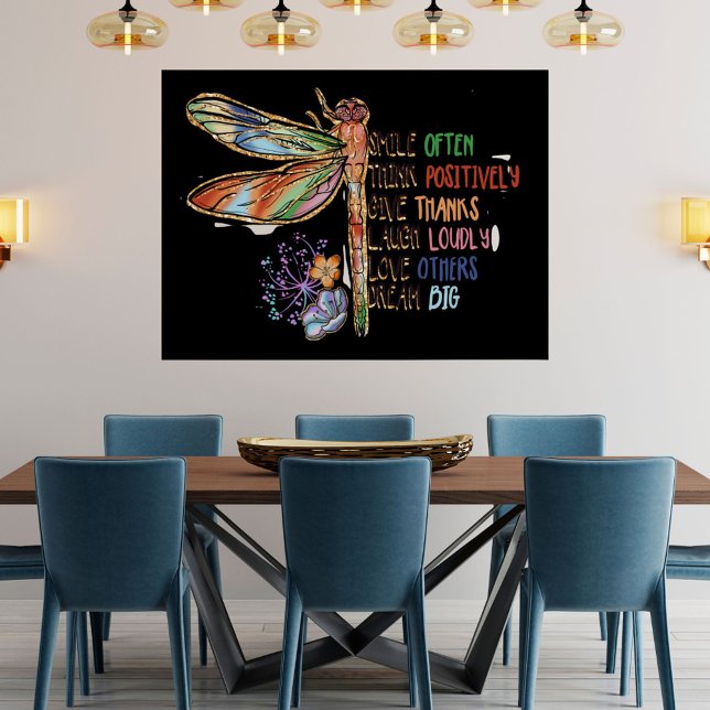 Inspirational Sayings Script Dragonfly Dandelions Poster (Creator Uploaded)