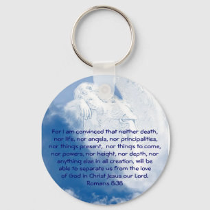 Inspirational Scripture Angel In Clouds, Romans Keychain