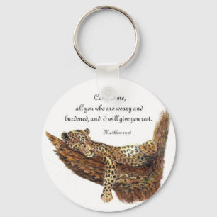 Inspirational, Scripture, Matthew 11:28, Leopard Keychain