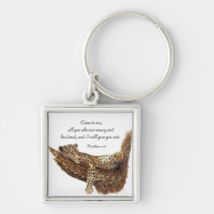 Inspirational, Scripture, Matthew 11:28, Leopard Keychain