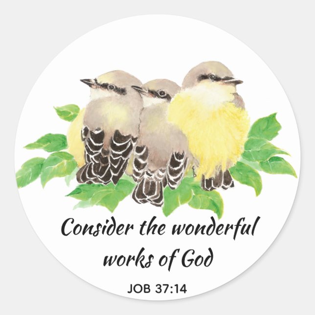 Inspirational Scripture Quote Watercolor Bird Art Classic Round Sticker (Front)