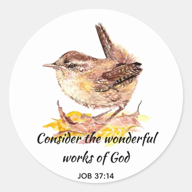 Inspirational Scripture Quote Watercolor Bird Art Classic Round Sticker (Front)