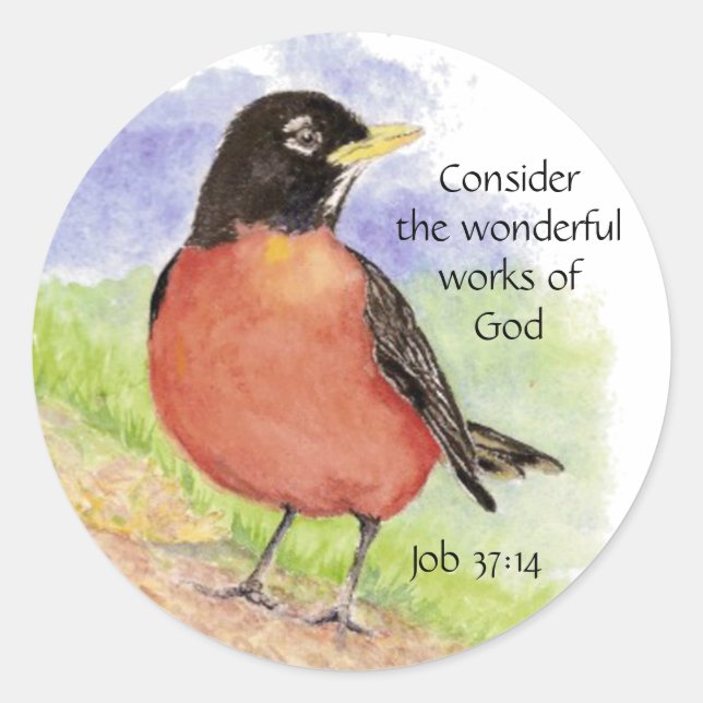 Inspirational Scripture Quote Watercolor Robin Art Classic Round Sticker (Front)